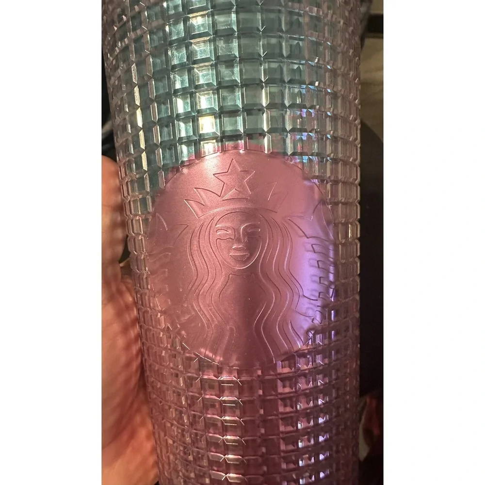 Starbucks Summer 2021 Pink‎ and Teal Grid Tumbler 24oz Venti Iridescent Mermaid